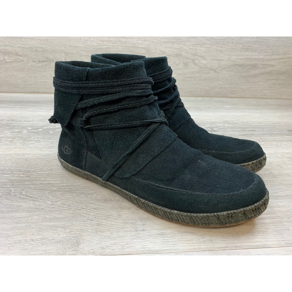 UGG Kalla Black Suede Lace Wrap Ankle Boots Women's 8 Casual Comfort Shoes